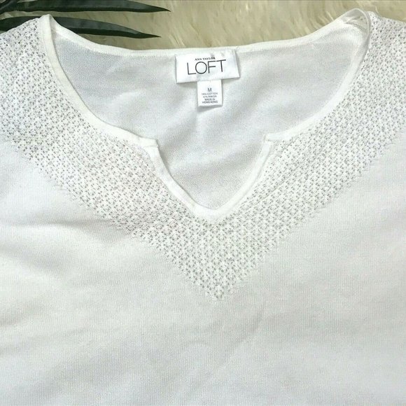 Ann Taylor Loft Beaded Collar Short Sleeve Top - Picture 4 of 7